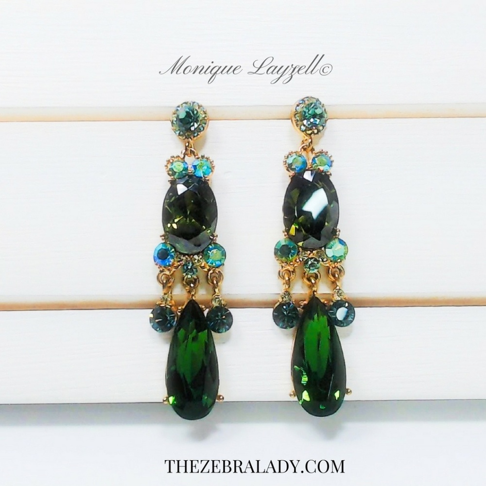 Long Green Crystal Earrings